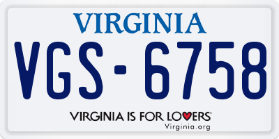 VA license plate VGS6758