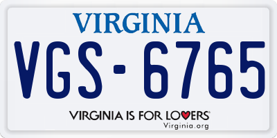 VA license plate VGS6765