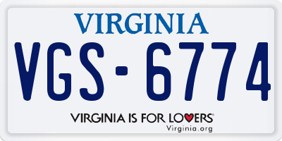 VA license plate VGS6774