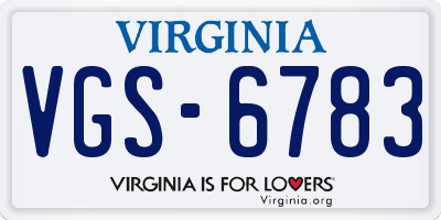 VA license plate VGS6783