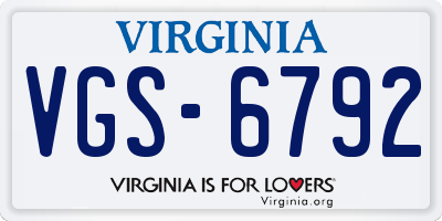 VA license plate VGS6792