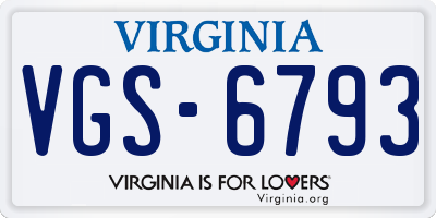 VA license plate VGS6793