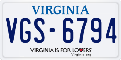 VA license plate VGS6794