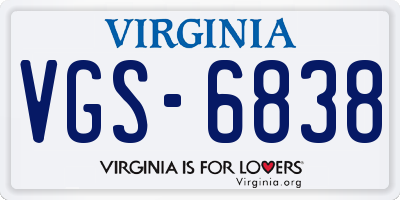 VA license plate VGS6838