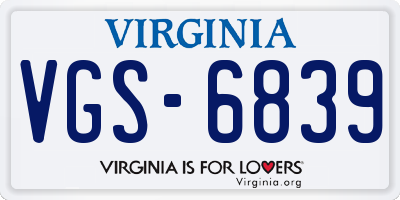 VA license plate VGS6839