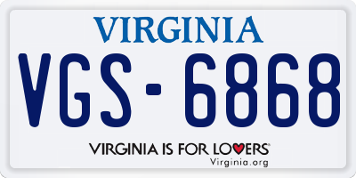 VA license plate VGS6868