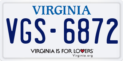 VA license plate VGS6872