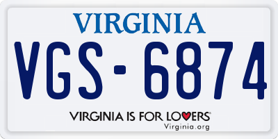 VA license plate VGS6874
