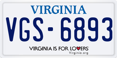 VA license plate VGS6893