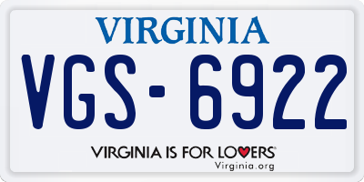 VA license plate VGS6922