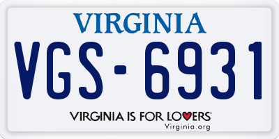 VA license plate VGS6931