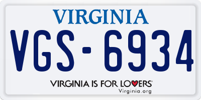 VA license plate VGS6934