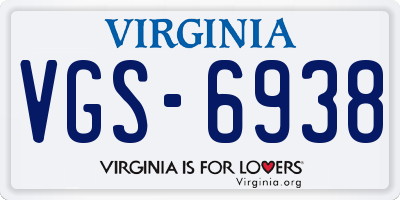 VA license plate VGS6938