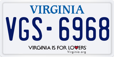 VA license plate VGS6968