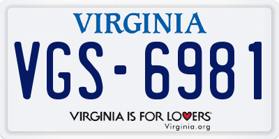 VA license plate VGS6981