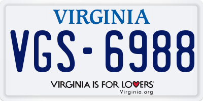 VA license plate VGS6988