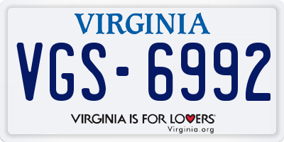 VA license plate VGS6992