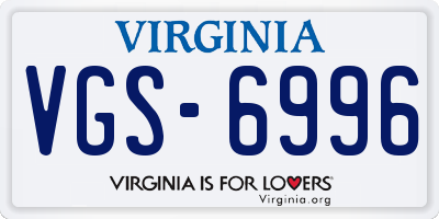VA license plate VGS6996