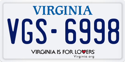 VA license plate VGS6998