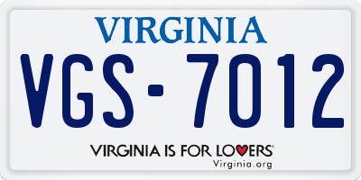VA license plate VGS7012