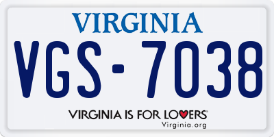 VA license plate VGS7038