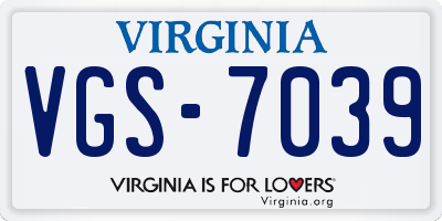 VA license plate VGS7039