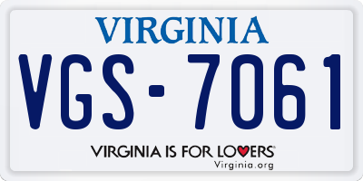VA license plate VGS7061
