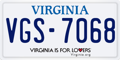 VA license plate VGS7068