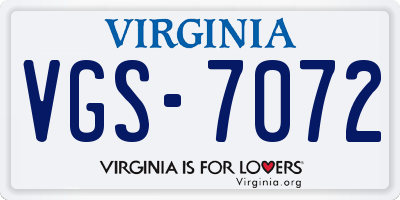 VA license plate VGS7072