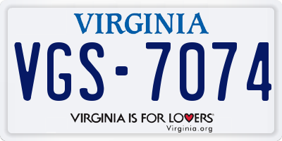 VA license plate VGS7074