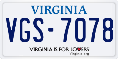 VA license plate VGS7078