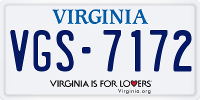 VA license plate VGS7172