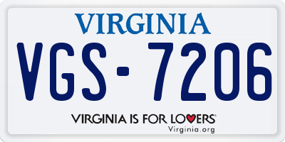 VA license plate VGS7206