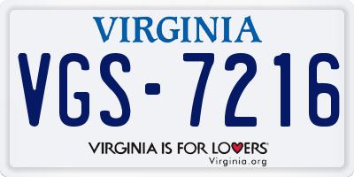 VA license plate VGS7216
