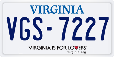 VA license plate VGS7227