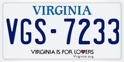 VA license plate VGS7233