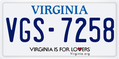 VA license plate VGS7258