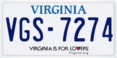 VA license plate VGS7274