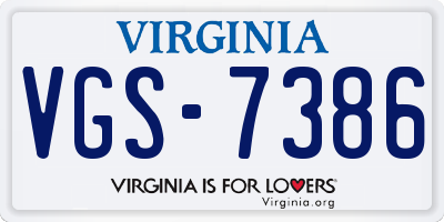 VA license plate VGS7386