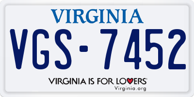 VA license plate VGS7452