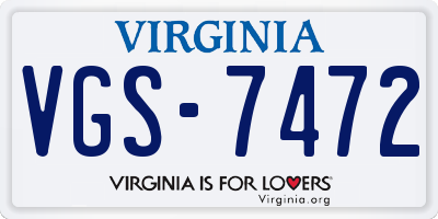 VA license plate VGS7472