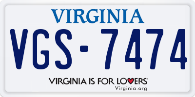 VA license plate VGS7474