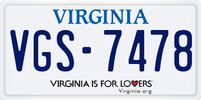 VA license plate VGS7478