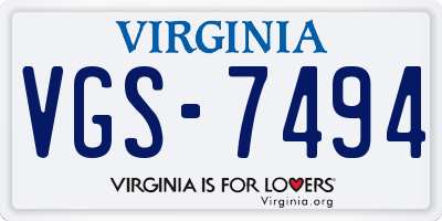 VA license plate VGS7494