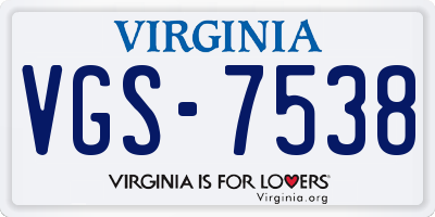VA license plate VGS7538