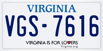 VA license plate VGS7616