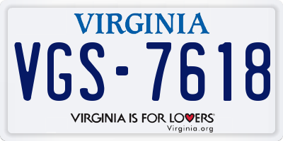 VA license plate VGS7618