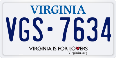 VA license plate VGS7634