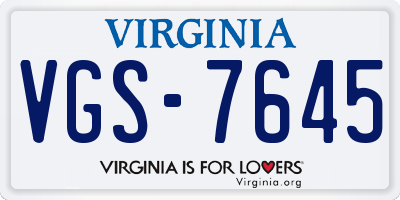 VA license plate VGS7645