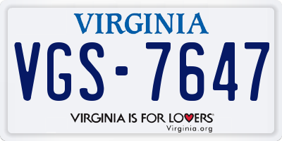 VA license plate VGS7647